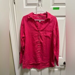 Women’s Sigrid Olsen 100% Linen Long Sleeve Button Down Shirt